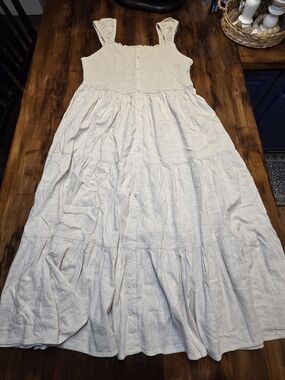 Dizzy Lizzy Smocked Bodice Tiered Tank Maxi Dress Cream Cottegecore Whimsy Boho